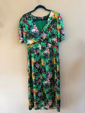 SALONI Eden Emerald King Cup Dress Floral 100% Silk Boho Casual Spring Summer
